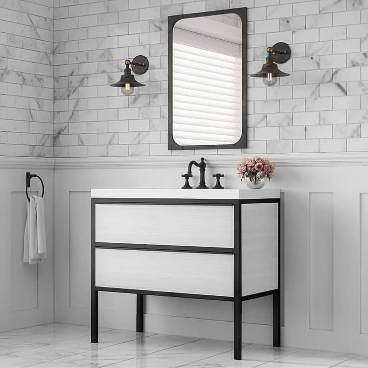 Element  White and Black 36" Single Vanity with Integrated Top; in Style Ideas Contemporary, Industrial, Modern, Transitional