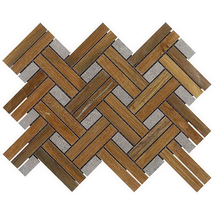 Eternal Basketweave Herringbone Oak Matte Porcelain Wood Look Mosaic Tile
