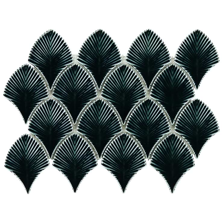 Nabi Midnight Blue 3x4" Fishscale Polished Glass Mosaic Tile