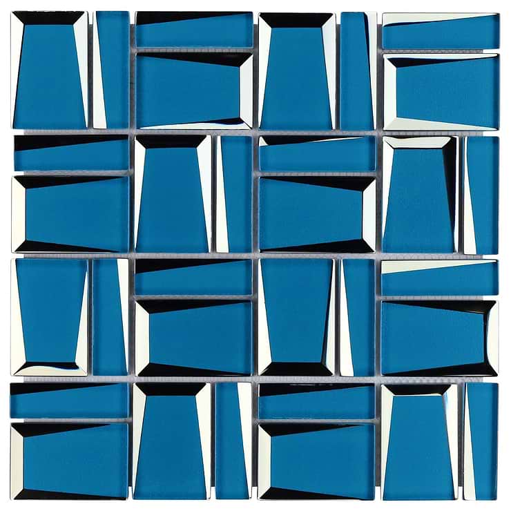 Rumi French Blue Polished Mirrored Glass Mosaic Tile