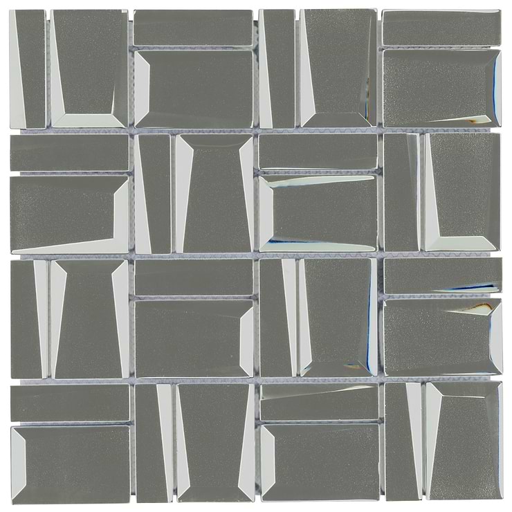 Rumi French Platinum Silver Polished Mirrored Glass Mosaic Tile