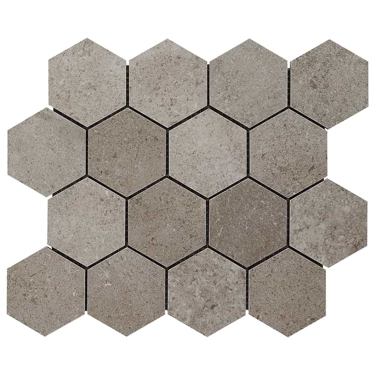 New Rock Tortora Taupe Beige 3" Hex Limestone Look Matte Porcelain Mosaic Tile