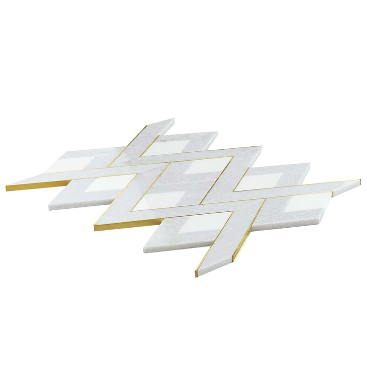 Sample-Zeta Celeste Blue Polished Marble and Brass Watejet Mosaic Tile