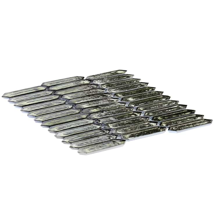 Komorebi Picket Rainforest Dew Gray 1x3 Polished Glass Mosaic Tile