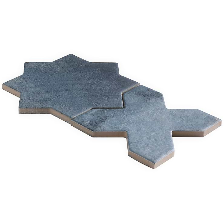 Not for Sale-Parma Denim Blue Matte Star and Denim Blue Matte Cross 6" Terracotta Look Porcelain Tile