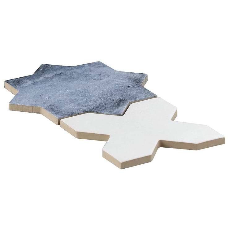 Parma Denim Blue Matte Star and White Matte Cross 6" Terracotta Look Porcelain Tile