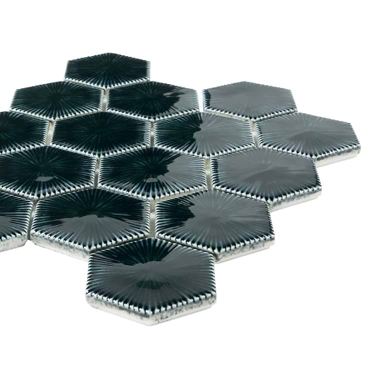 Nabi Midnight Blue 3" Hexagon Polished Glass Mosaic Tile