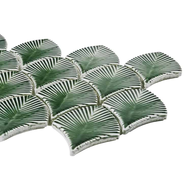 Nabi Capri Green 3x4" Fishscale Polished Glass Mosaic Tile