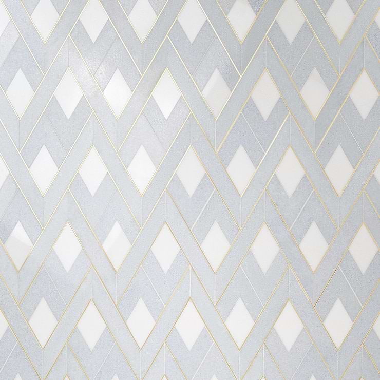 Sample-Zeta Celeste Blue Polished Marble and Brass Watejet Mosaic Tile