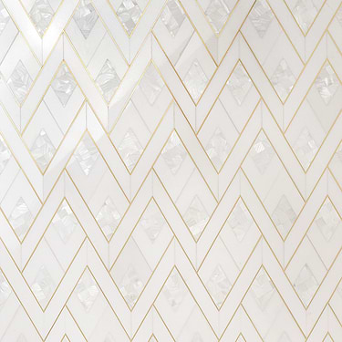 Zeta Pearl White Polished Marble, Pearl and Brass Waterjet Mosaic Tile - Sample