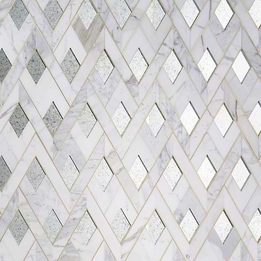 Zeta Mirror Silver Polished Marble, Antique Mirror and Brass Waterjet Mosaic Tile