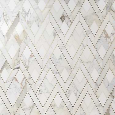 Zeta Bianco White Polished Marble and Brass Waterjet Mosaic Tile-Sample