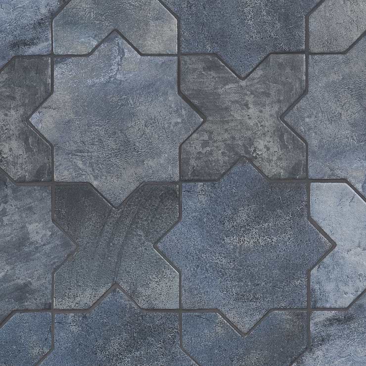 Not for Sale-Parma Denim Blue Matte Star and Denim Blue Matte Cross 6" Terracotta Look Porcelain Tile