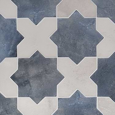 Parma Denim Blue Matte Star and White Matte Cross 6" Terracotta Look Porcelain Tile-Sample