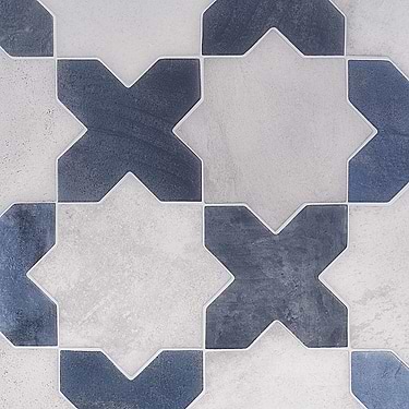Parma White Matte Star and Denim Blue Matte Cross 6" Terracotta Look Porcelain Tile-Sample