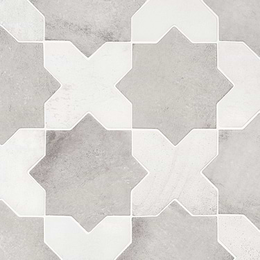 Parma Dove Gray Matte Star and White Matte Cross 6" Terracotta Look Porcelain Tile - Sample