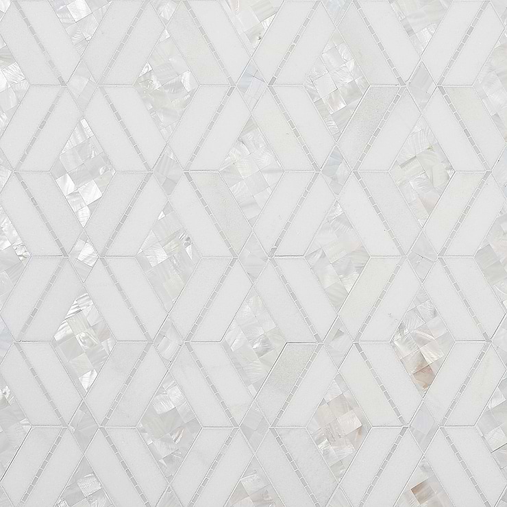 Diana White Polished Marble and Pearl Mosaic Tile