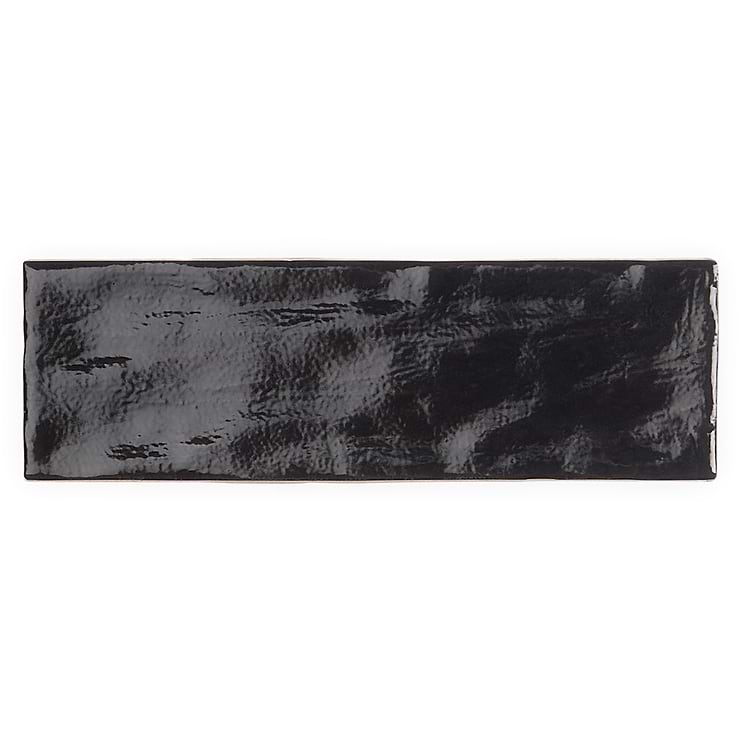 Montauk Jet 2x8 Black Ceramic Subway Wall Tile with Mixed Finish