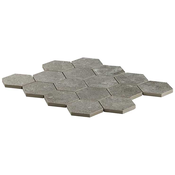 New Rock Fossil Dark Gray 3" Hex Limestone Look Matte Porcelain Mosaic Tile