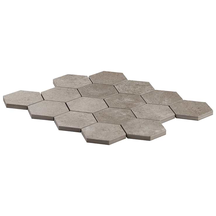 New Rock Tortora Taupe Beige 3" Hex Limestone Look Matte Porcelain Mosaic Tile