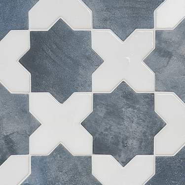 Parma Denim Blue Matte Star and White Polished Cross 6" Terracotta Look Porcelain Tile-Sample