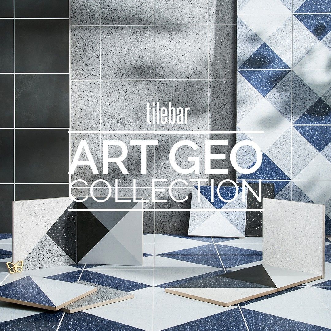 Art Geo Terrazzo Dos Blue by Elizabeth Sutton 8x8 Matte Porcelain Tile: Diamond Pattern
