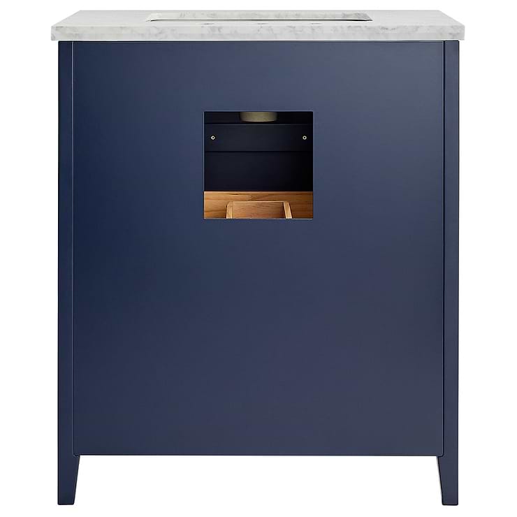 Iconic 30" Navy and Gold Vanity with Carrara Marble Top and Ceramic Basin