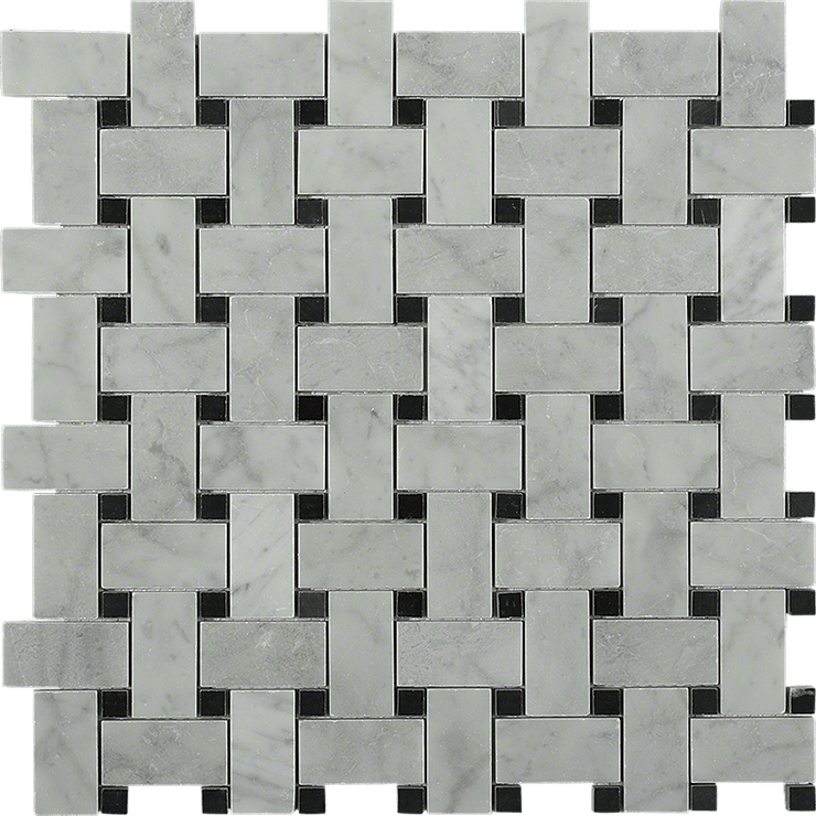 Trenza Basket Weave Carrara Marble Polished Mosaic Tile