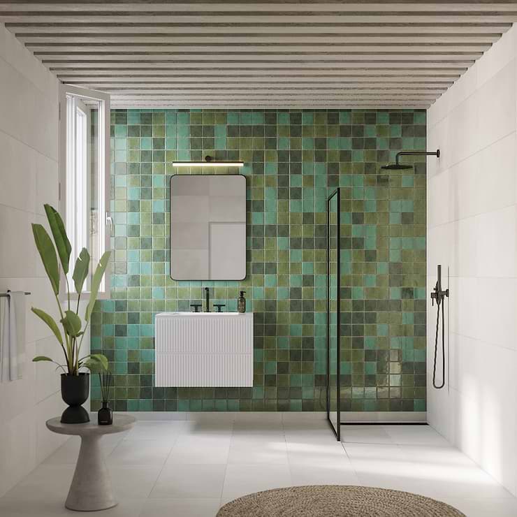 Portmore Green 4x4 Glazed Ceramic Tile; in Green Ceramic; for Backsplash, Kitchen Wall, Wall Tile, Bathroom Wall, Shower Wall; in Style Ideas Beach, Craftsman, Contemporary, Cottage, Farmhouse, Industrial, Mediterranean, Modern, Traditional, Transitional