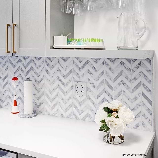 Azul Cielo Thassos And Carrara Striped Chevron Mosaic Tile  Online Tile  Store with Free Shipping on Qualifying Orders