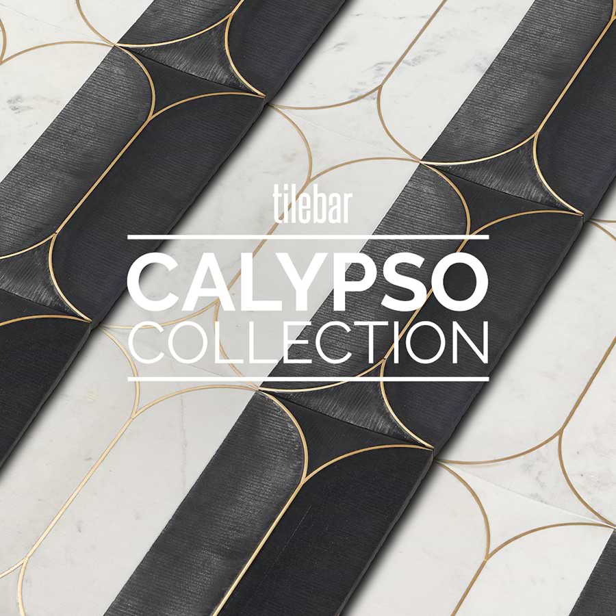 Calypso 3D Carved Nero Black Brass Inlay 8x16 Textured Honed Marble Limestone Tile