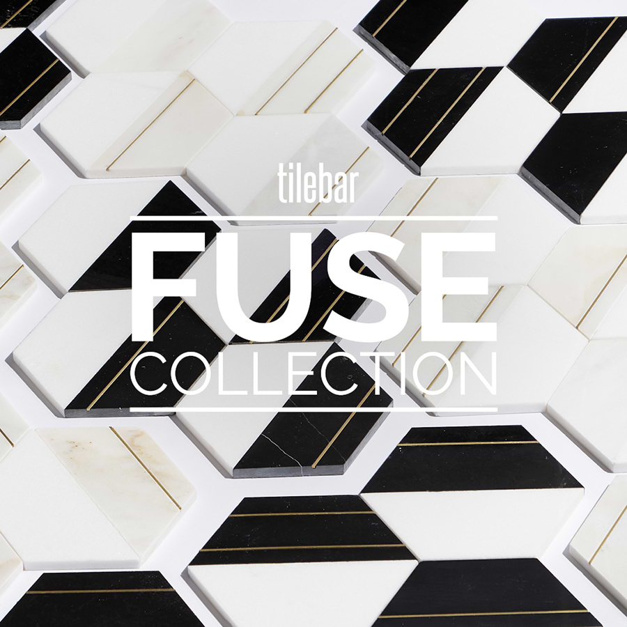 Fuse Nero 6" Polished Marble and Brass Inlay Mosaic