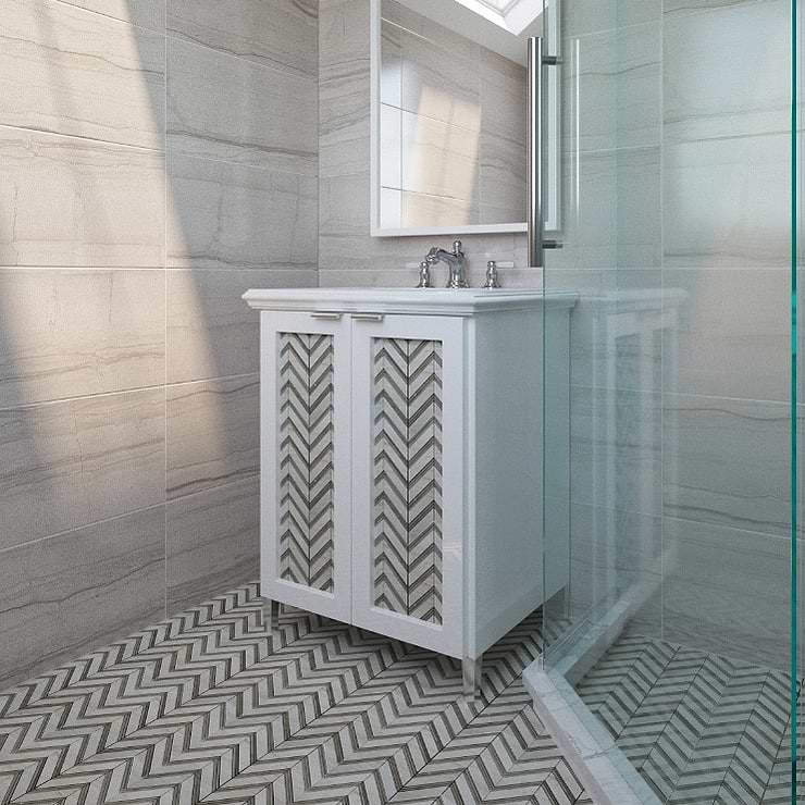 Monarch Sands of Time Herringbone Polished Marble Mosaic Tile