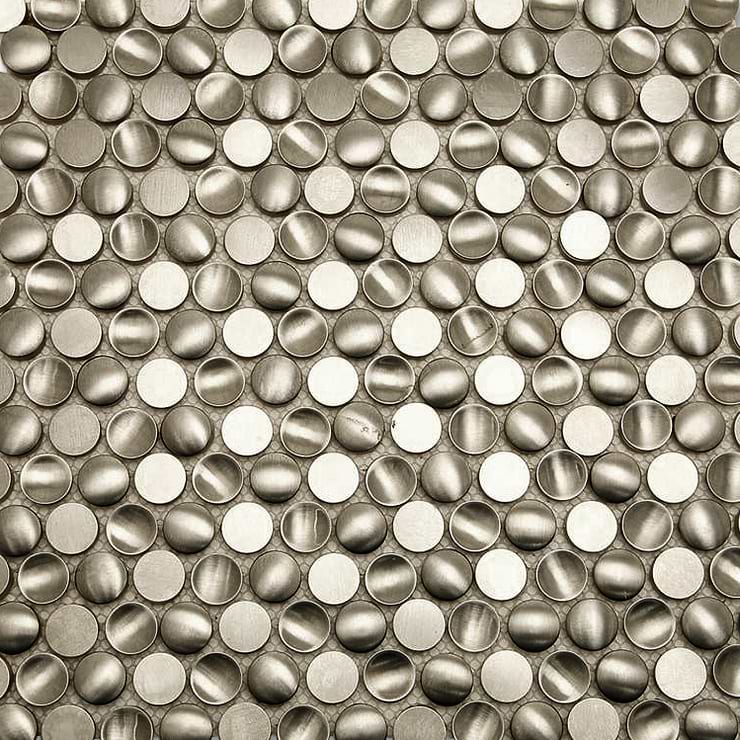 Cirque Silver 1" Penny Round Matte Stainless Steel Mosaic; in Silver Stainless Steel; for Backsplash, Bathroom Wall, Kitchen Wall, Wall Tile; in Style Ideas Craftsman, Industrial, Rustic