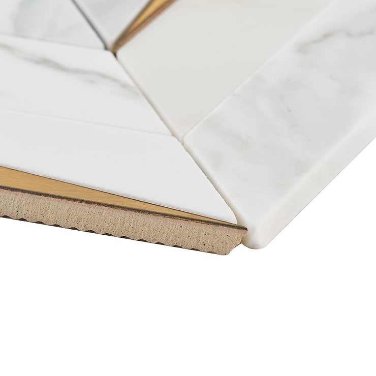 Vara Calacatta Polished Marble and Brass Mosaic Tile