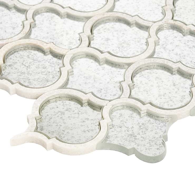 Veranda Lunar Light Antique Mirror Polished Mosaic Tile with Quartz Accents