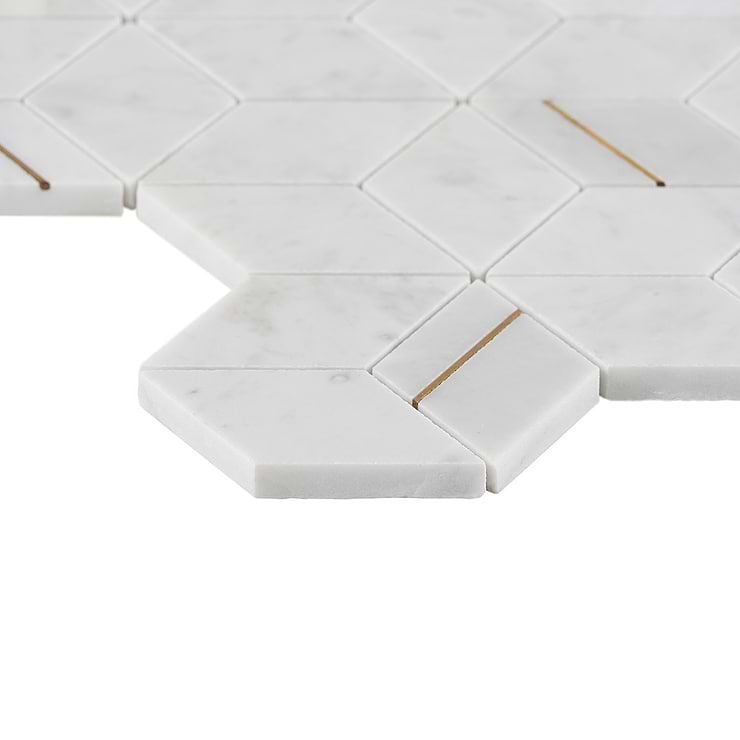 Morgana Carrara Polished Marble and Brass Mosaic Tile