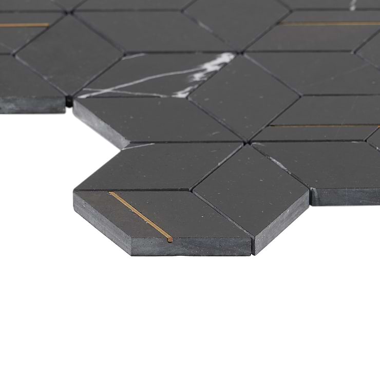 Morgana Nero Polished Marble and Brass Mosaic Tile
