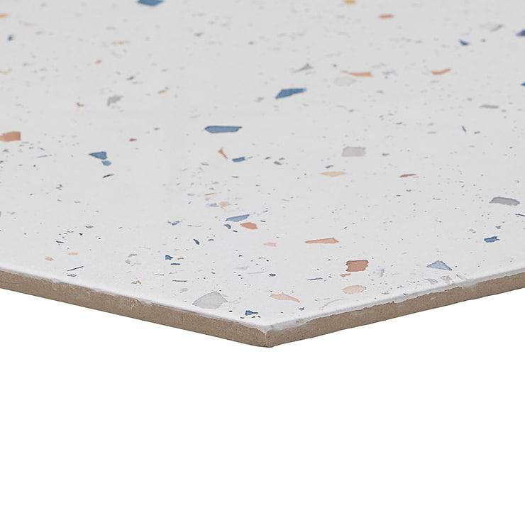 Six Hexagon Multi White 12.5" Terrazzo Look Matte Porcelain Tile
