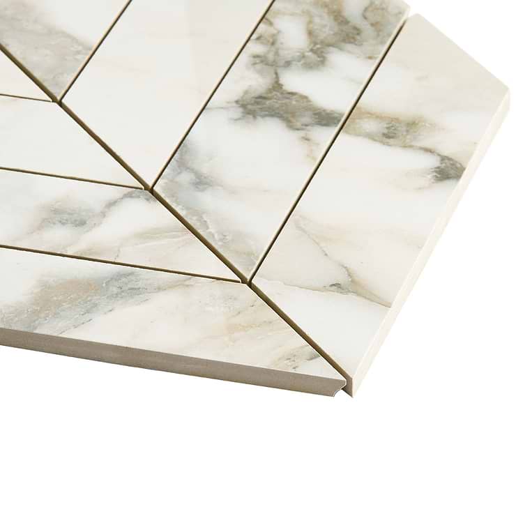 DreamStone Calacatta Rustico 2x8 Chevron Polished Porcelain Mosaic