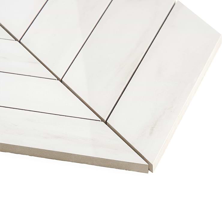 DreamStone Dolomite Snow 2x8 Chevron Polished Porcelain Mosaic