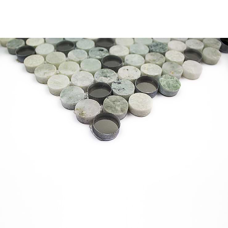 Reflection Ming Green With Mirror Penny Round Marble and Glass Tile