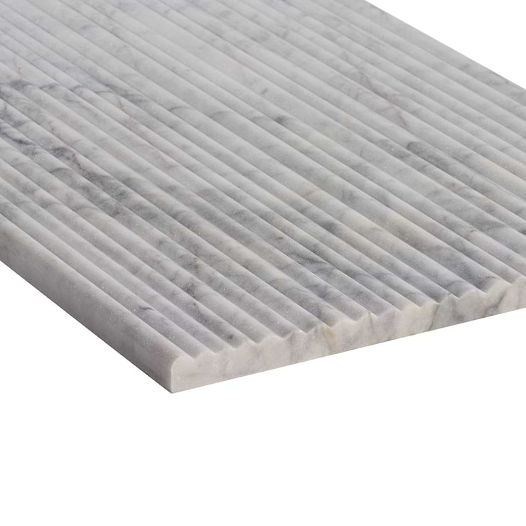 Waves White Lion 12x24 Fluted 3D Honed Marble Tile