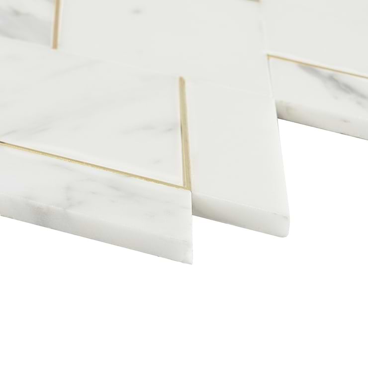 Enver Calacatta Polished Marble and Brass Mosaic Tile