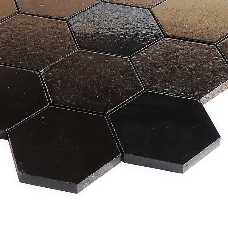 Magma Hexagon Bronze 3" Polished Lava Stone Mosaic Tile