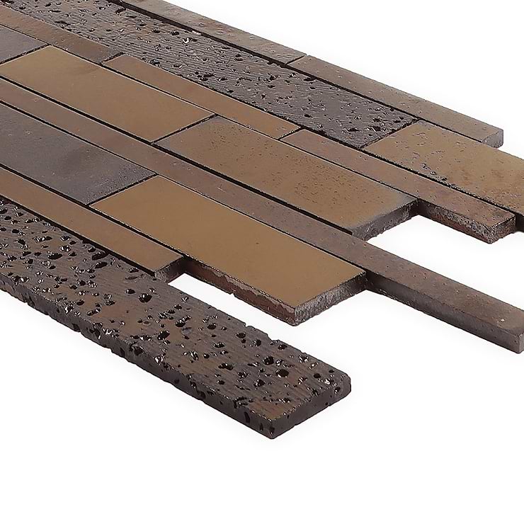 Magma Ledger Bronze Polished Lava Stone Mosaic Tile
