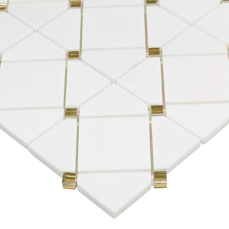 Euphoria Glass Limelight Gold Diamond Honed Thassos Marble Mosaic Tile