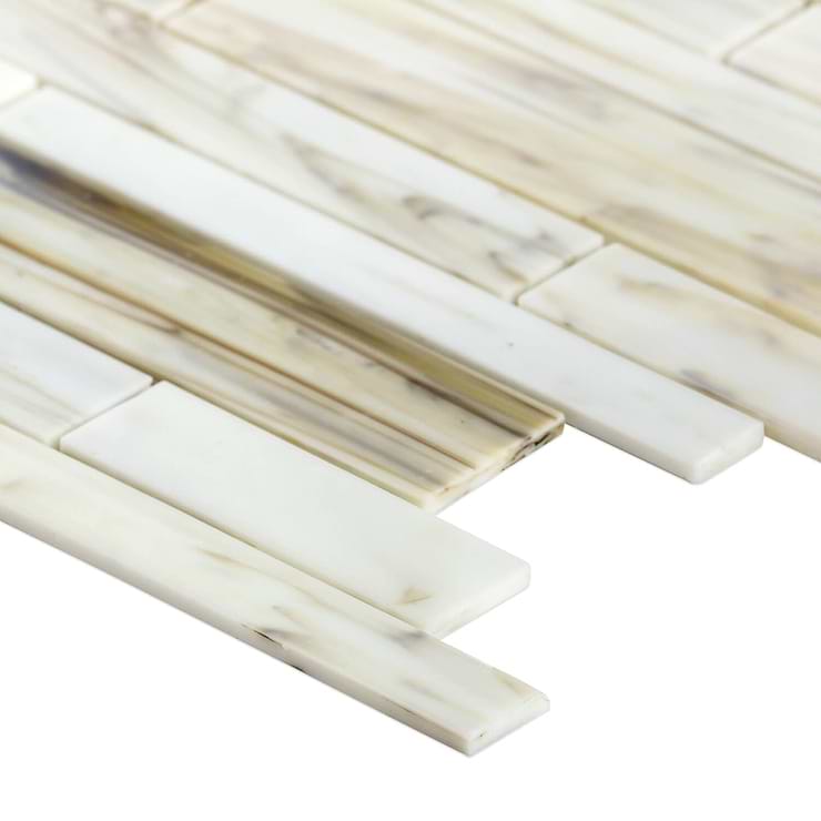 Matchstix Aura White Stained Glass Mosaic Tile