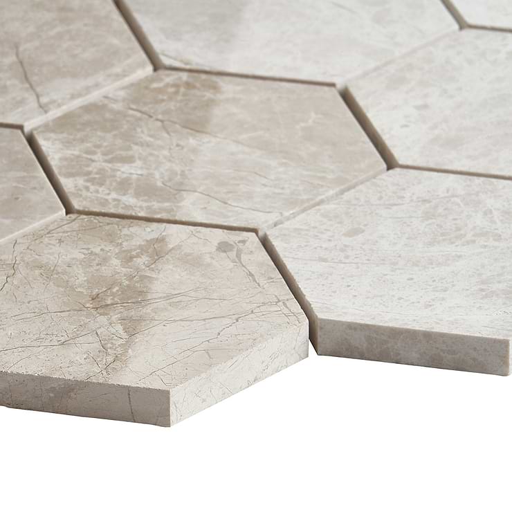 Cream Misto 3" Polished Marble Hexagon Mosaic