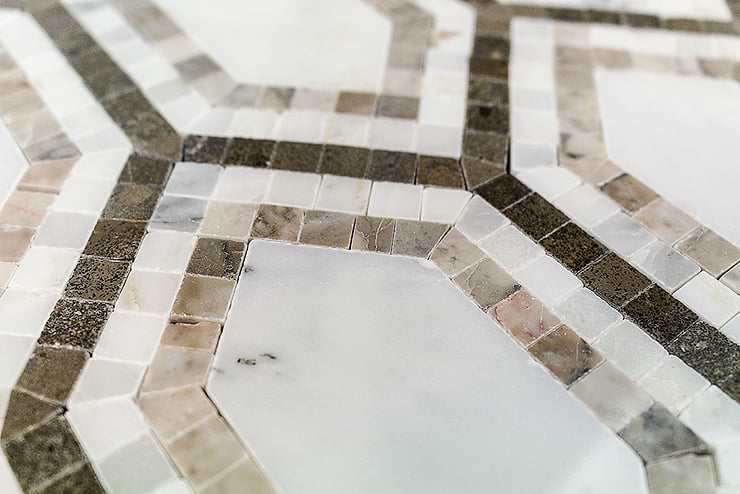 Infinity Asian Hexagon With Temple Gray Asian and Lagos Marble Tile